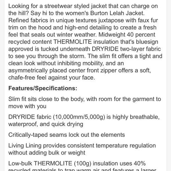 New Burton Lelah Jacket Parka Coat Jacket Sz XS - Picture 16 of 16